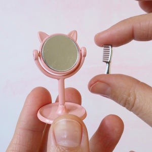 Miniature Pink Cat Mirror and Comb