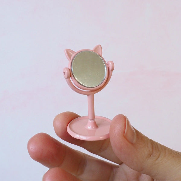 Miniature Pink Cat Mirror and Comb