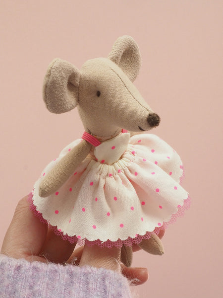 Neon Pink Polka dot Dress - Maileg Little Sister