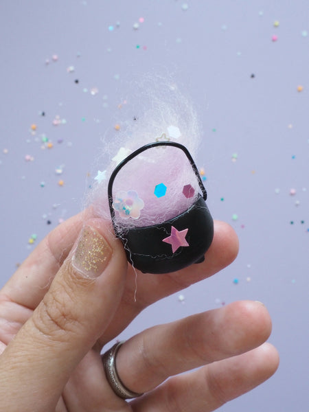 Miniature Metal Cauldron with Smoke and Sparkles