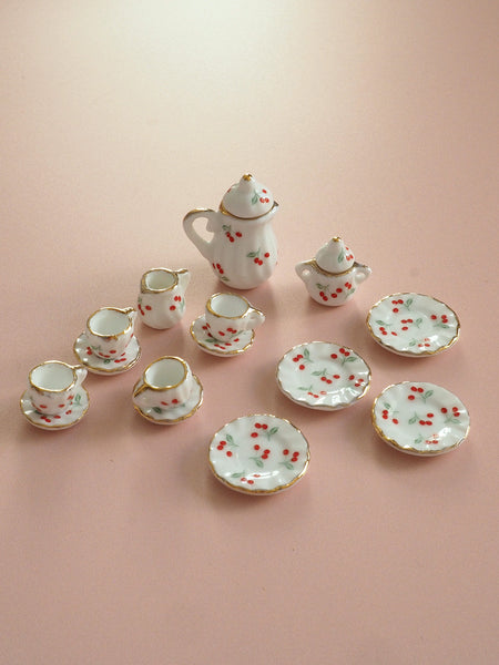 Miniature Tea and Coffee Set - Cherry Print