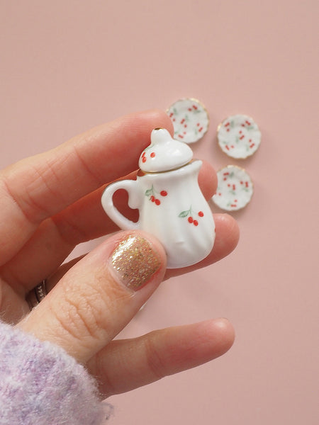 Miniature Tea and Coffee Set - Cherry Print